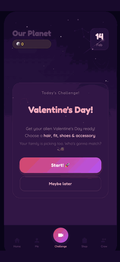 The first AI-generated version, dark purple with a pink gradient button, but very low contrast throughout.