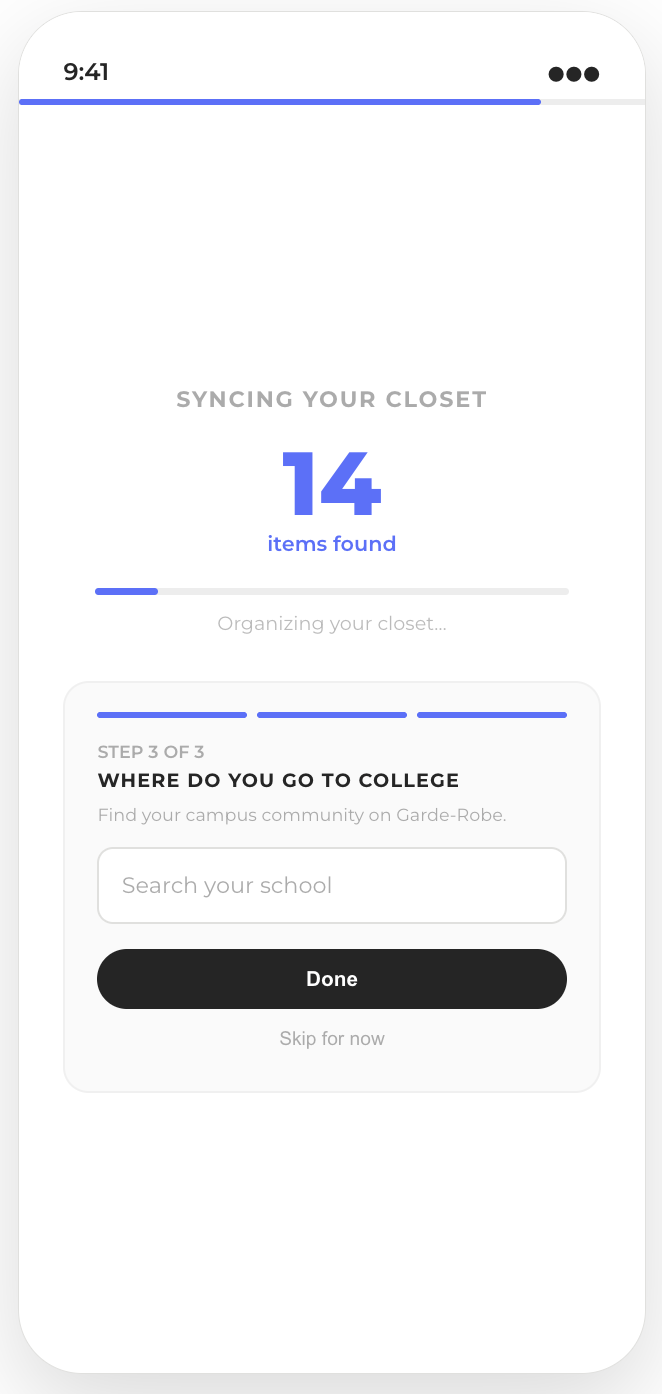 Onboarding and closet sync