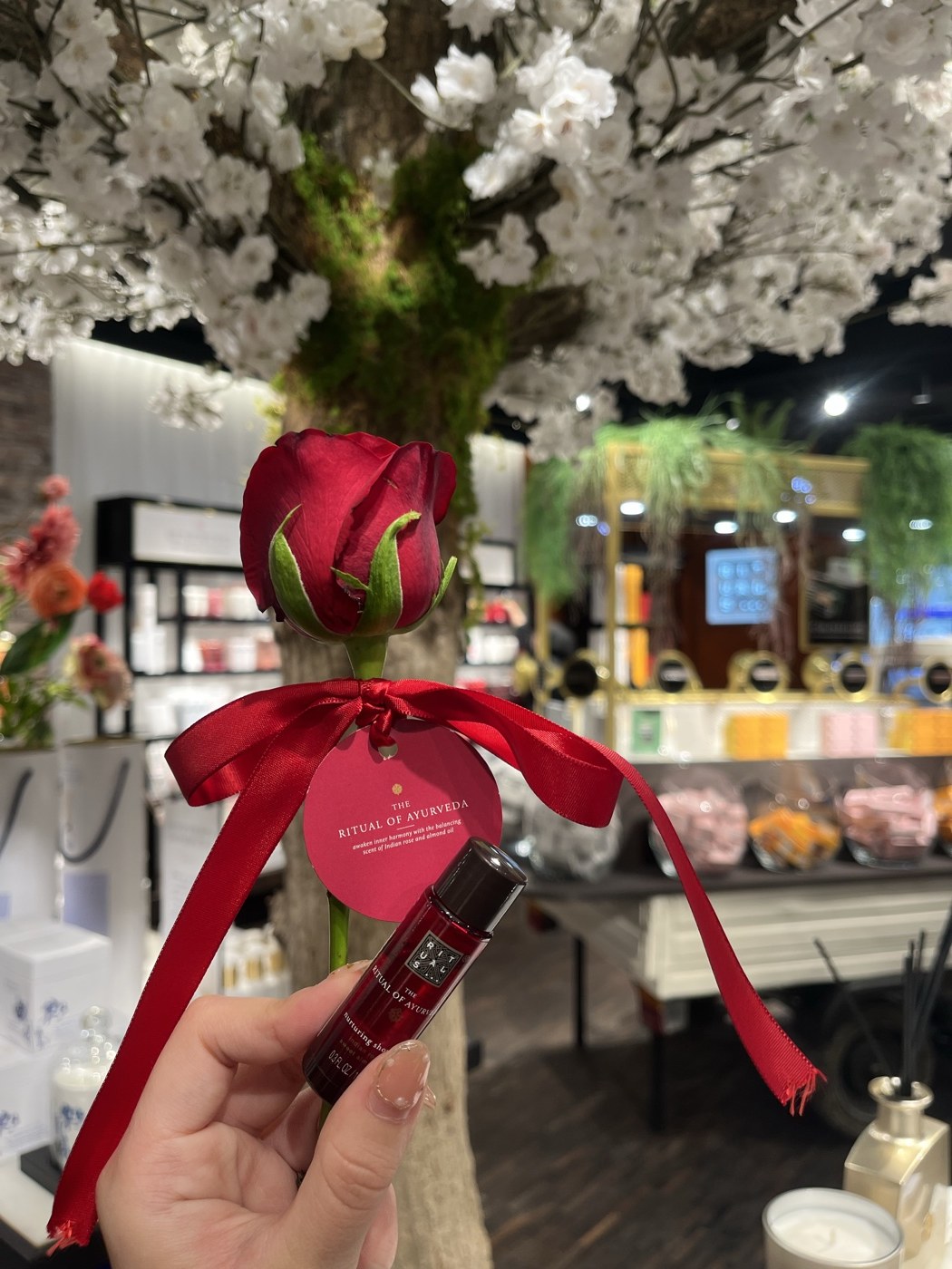 Ritual of Ayurveda rose and product vial in store